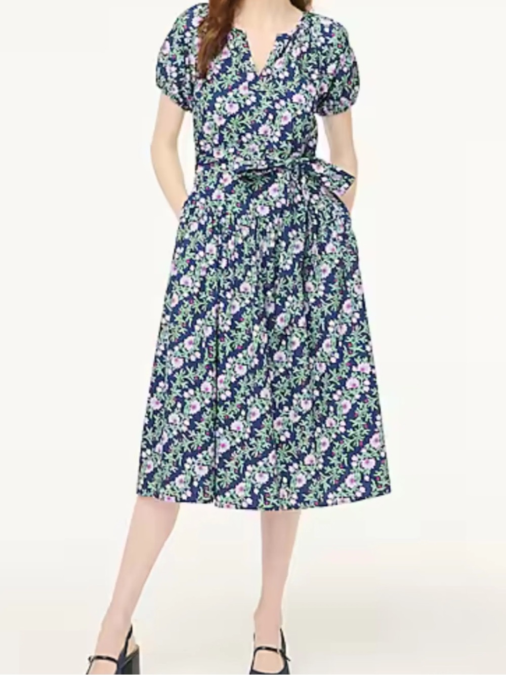 J crew Puff-sleeve tie-waist midi dress size 8 - Picture 2 of 8
